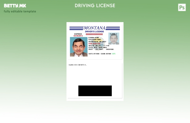 Шаблон за верзија на возачка дозвола во модерен стил на САД Монтана 1